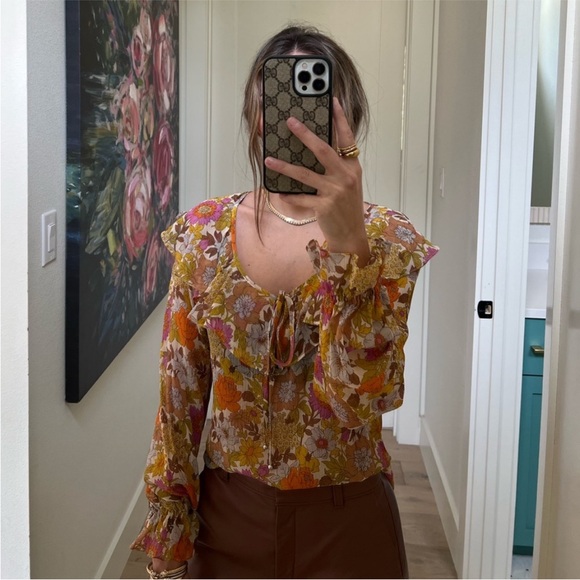 Veronica Beard Kitt Floral Silk Blouse Size 10 NWT Stone Multi - Picture 2 of 7